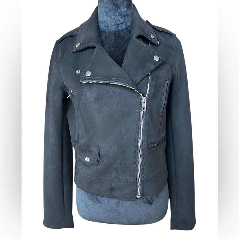 Banana Republic Women’s Moto Jacket Size S Black Faux Suede Stylish Biker Jacket